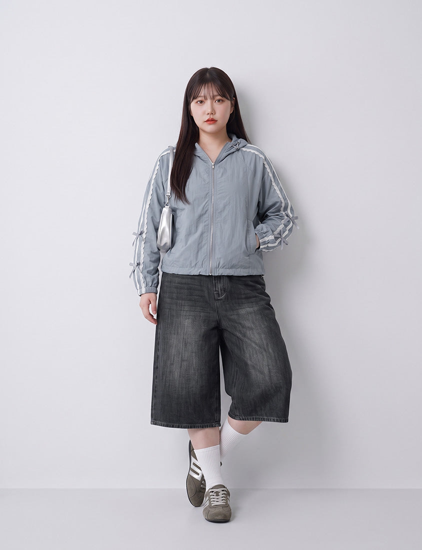 Korean Style Vintage Washed Plus Size Cropped Jeans