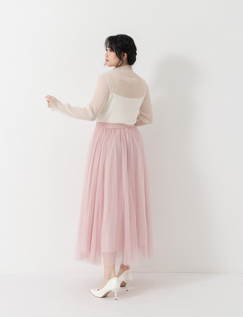 MISS. Elegant Flared Tiered Tulle Plus Size Maxi Skirt