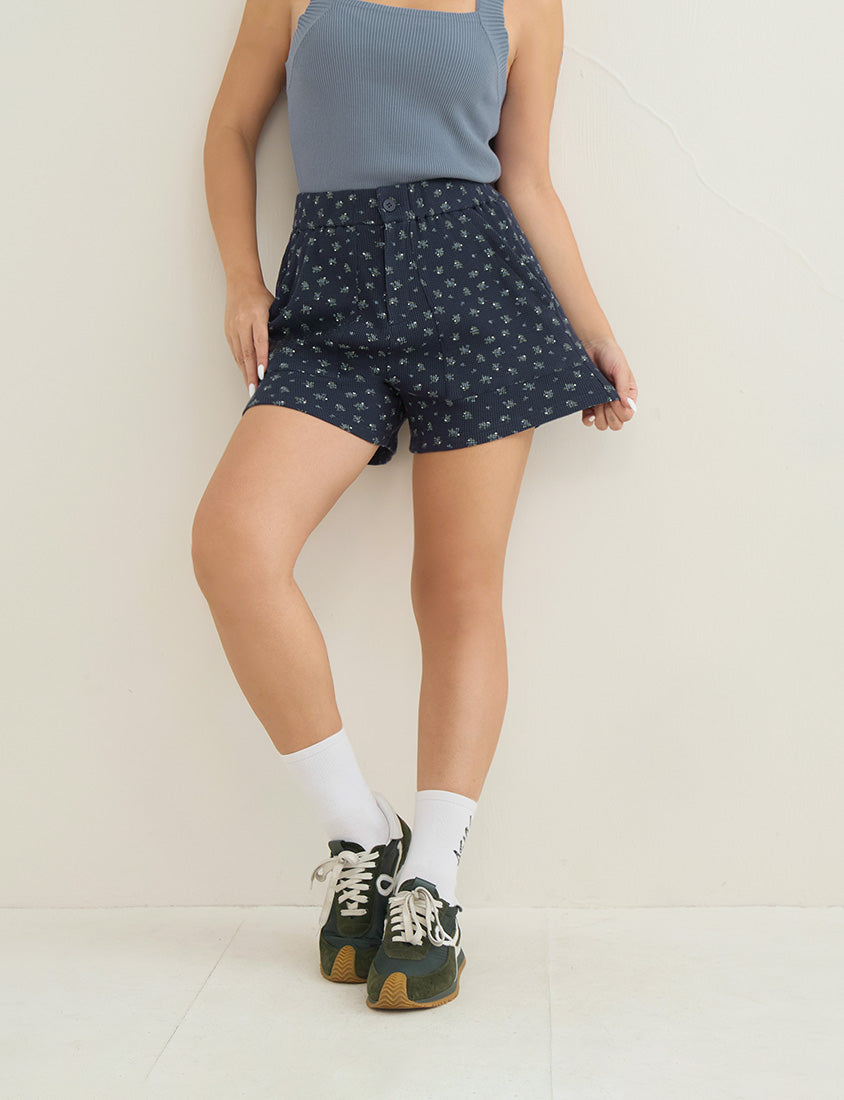Sweet Floral Waffle Plus Size Shorts