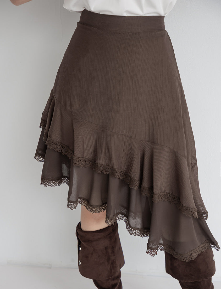 MUA! Layered Asymmetrical Lace Textured Plus Size Mini Skirt