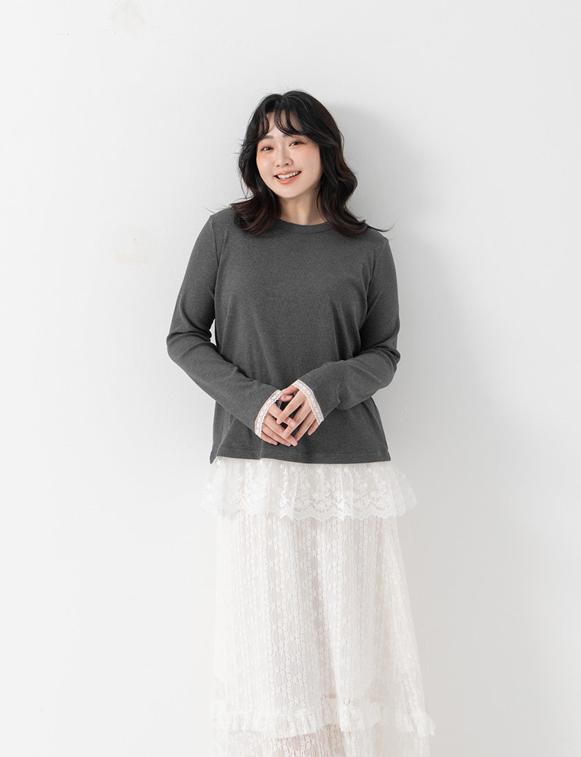 Layering Essential Lace Panel Knit Plus Size Top
