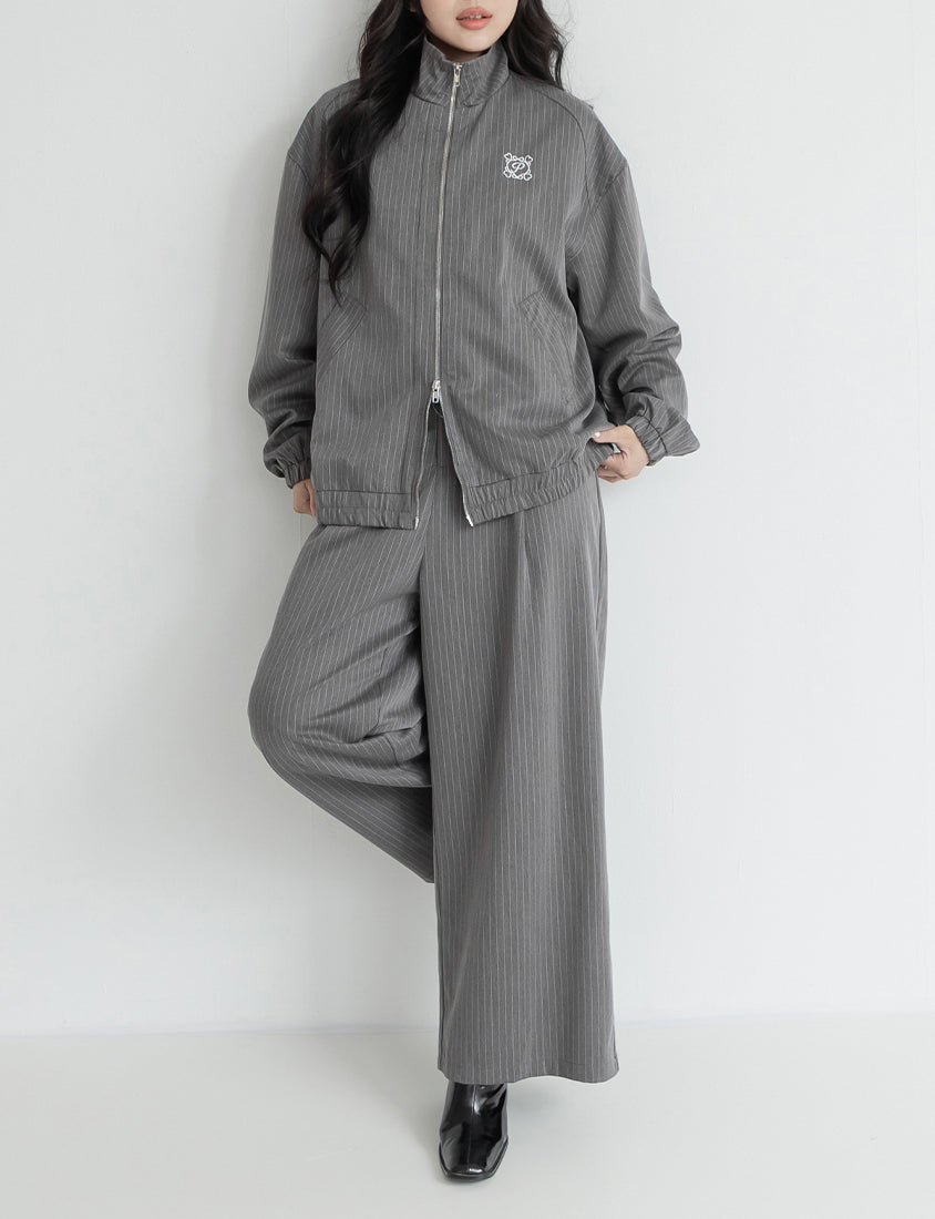 Striped Elastic Back Waist Relaxed Plus Size Tailored Trousers