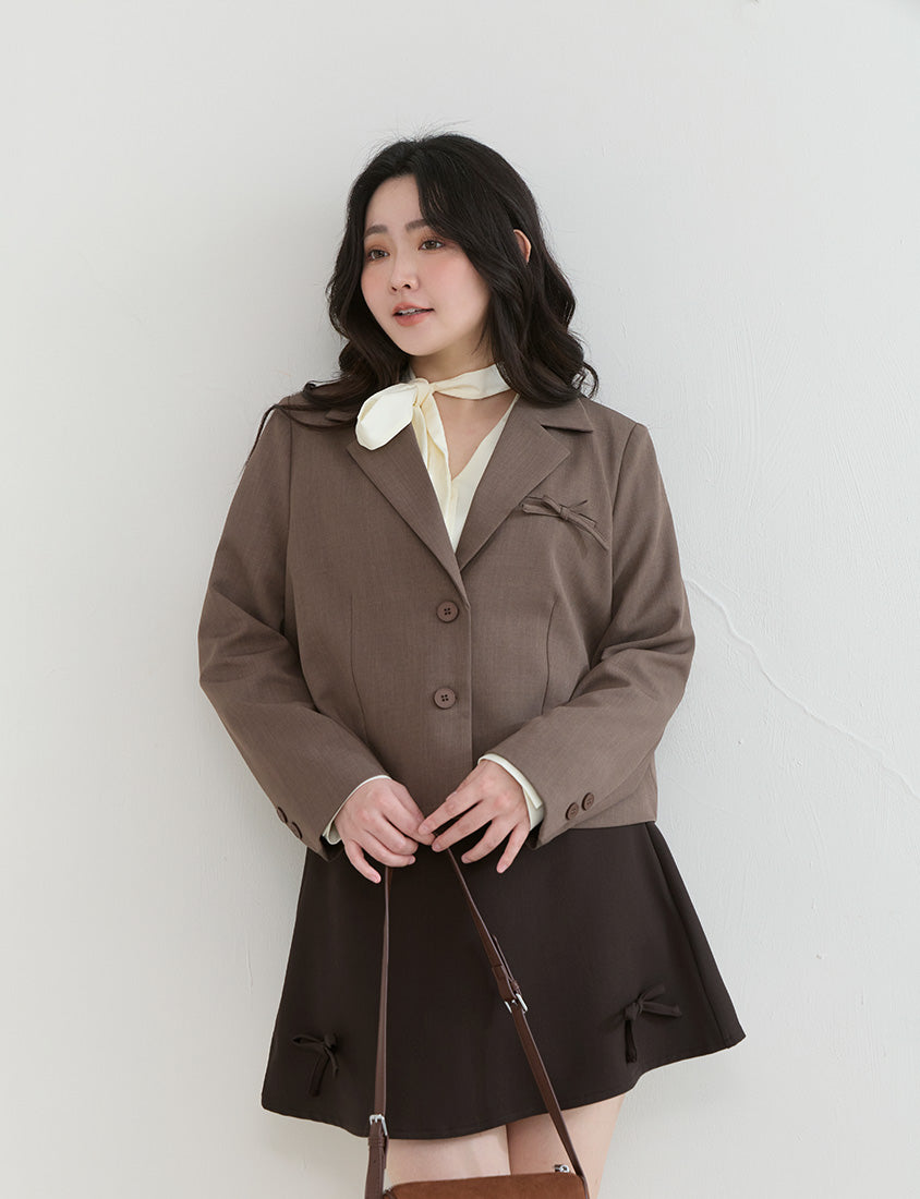 Korean Style Bow-Detail Elastic Back Waist Tailored Plus Size Mini Skirt