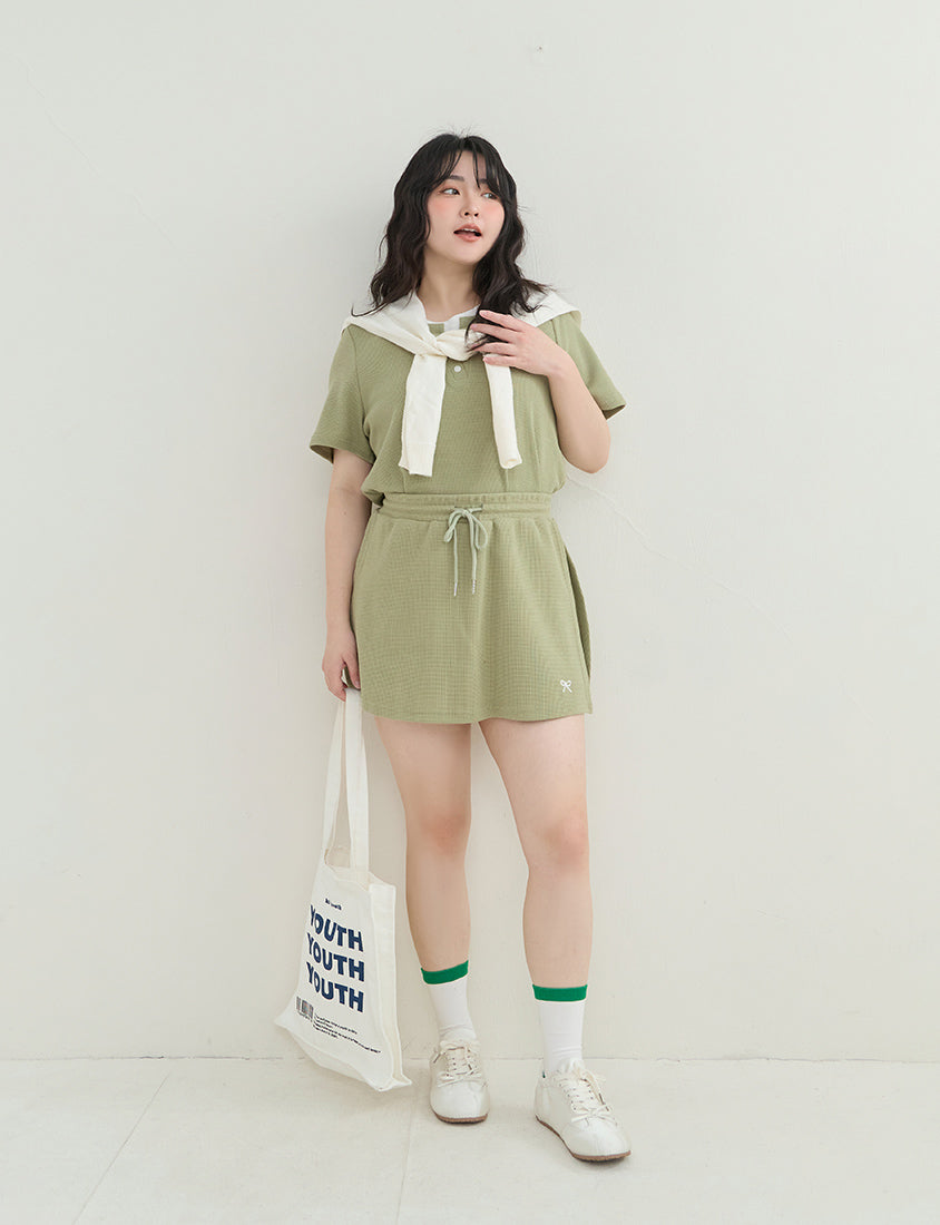 Waffle Knit Butterfly Embroidered Plus Size Skort
