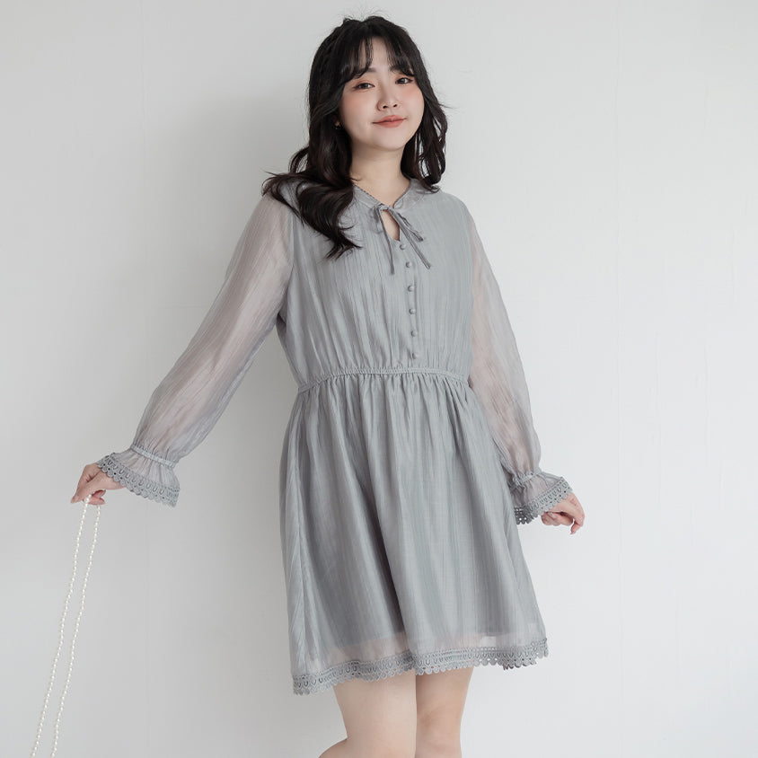Vintage Lace Cinched Waist Plus Size Mini Dress