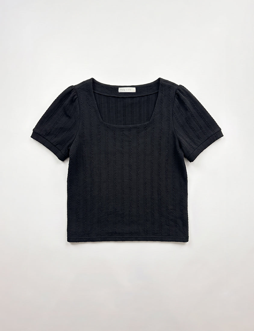 MISS. Slim Fit Square Neck Cable Knit Short Sleeve Plus Size Top