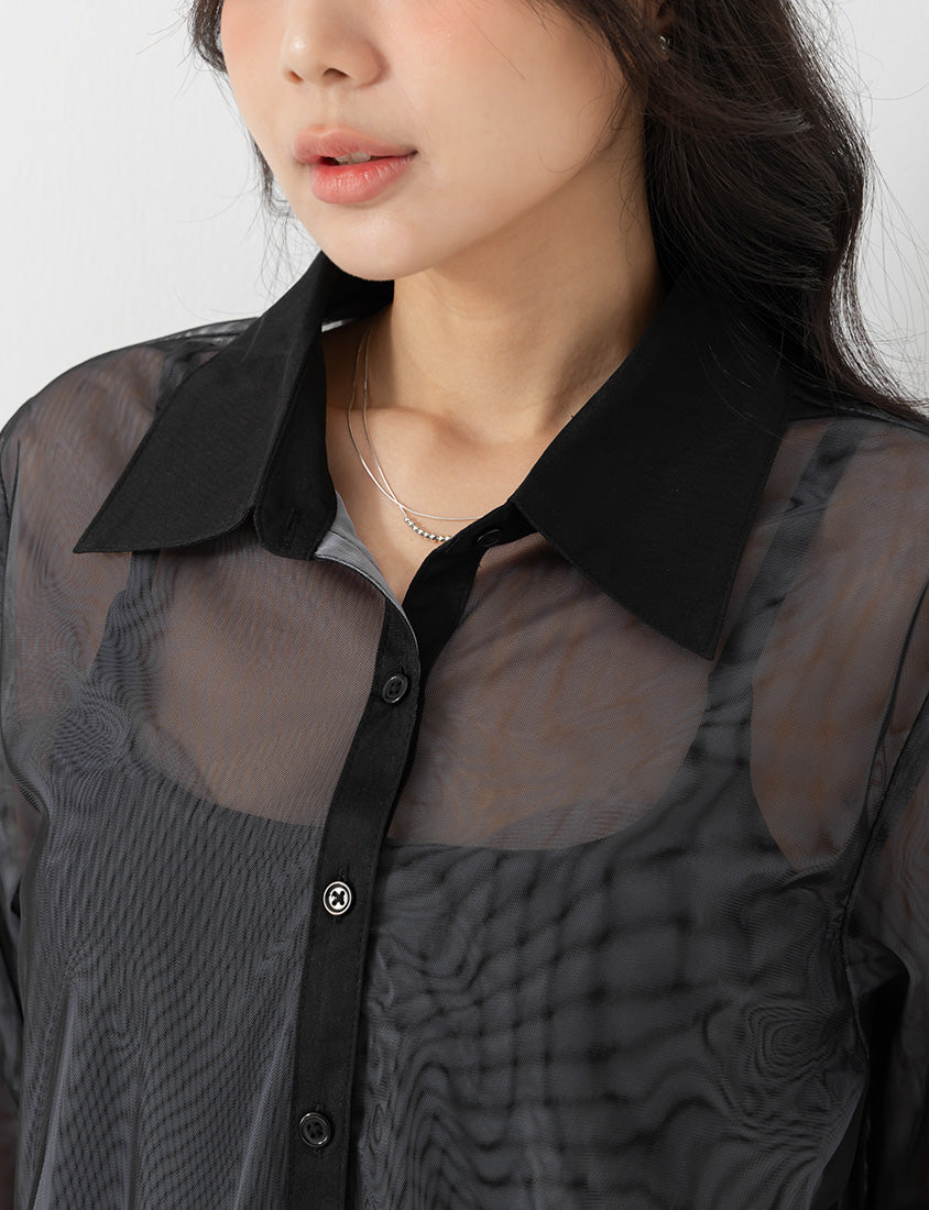 MISS. Japanese-Inspired Ethereal Sheer Layered Plus Size Shirt