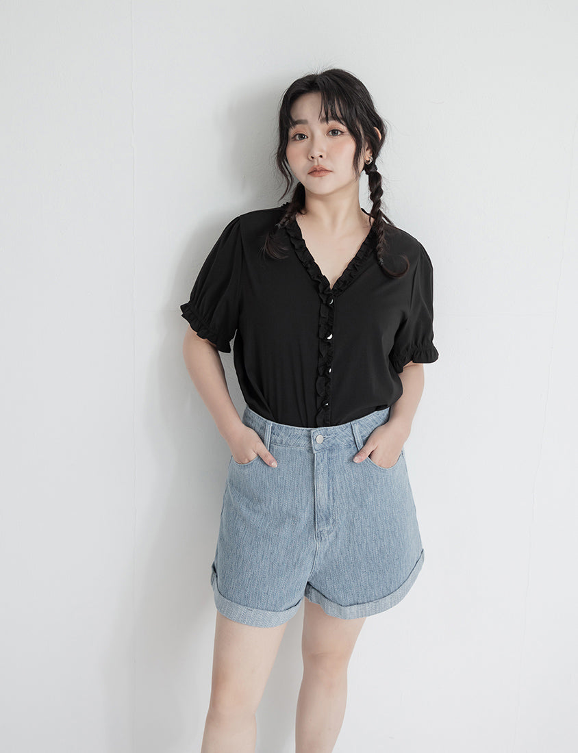 Romantic Ruffle V-Neck Short Sleeve Plus Size Blouse