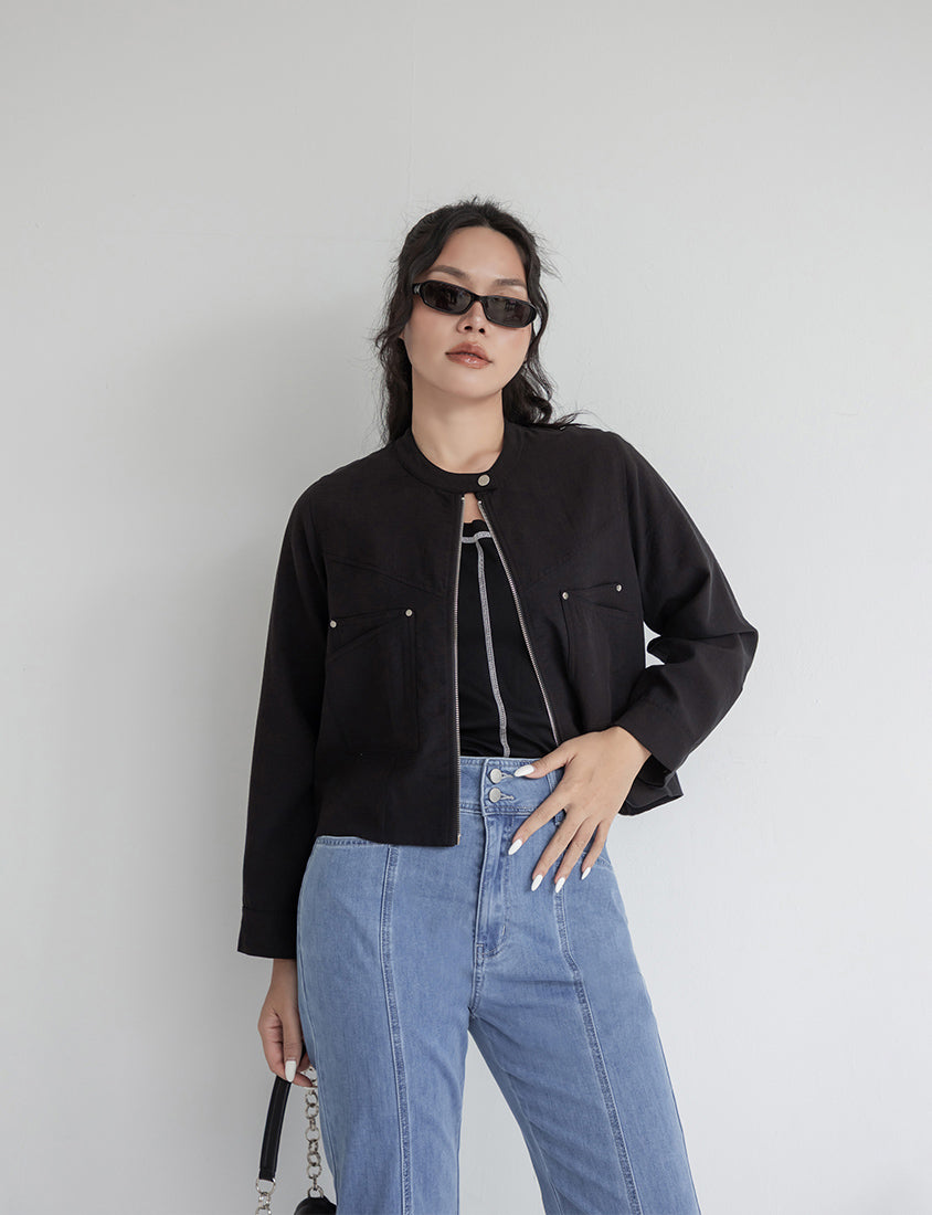 MUA! Lyocell Linen Contrast Stitch Plus Size Moto Jacket