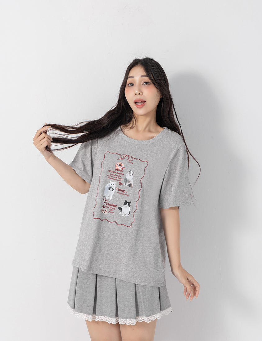 Cute Cat Print Oversized Plus Size Tee