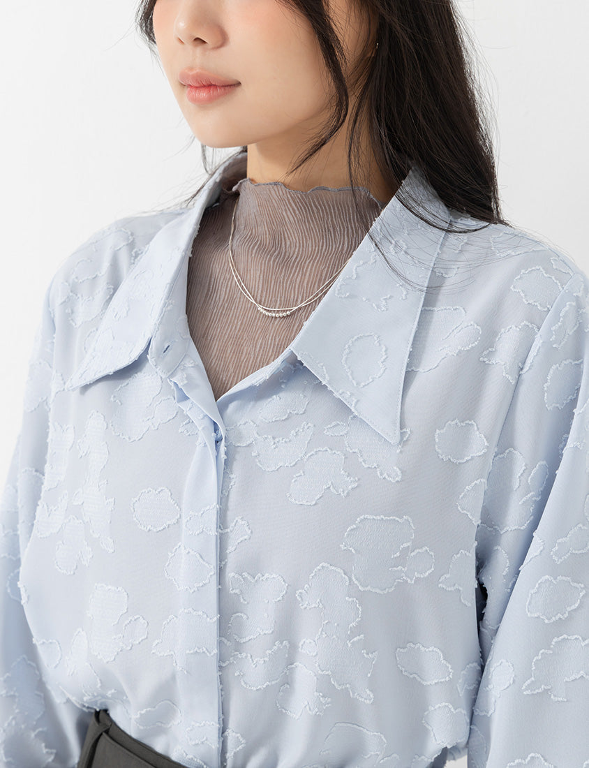 MISS. Japanese-Inspired Lace Sheer Jacquard Plus Size Shirt