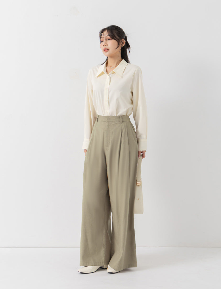 MISS. Easy-Care Contrast Color Long Sleeve Plus Size Shirt