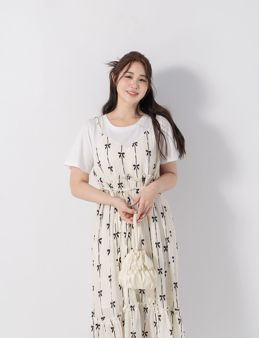 Sweet Chiffon Bow Faux Two-Piece Plus Size Maxi Dress