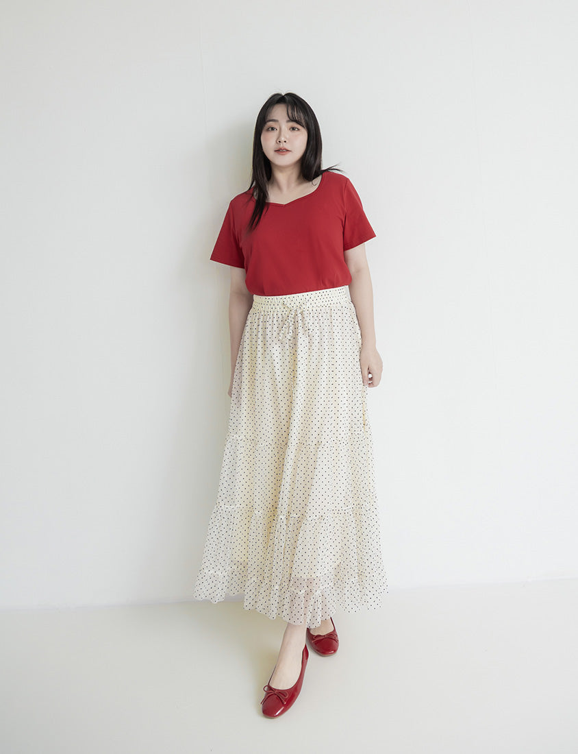 Romantic Polka Dot Tulle Tiered Plus Size Maxi Skirt
