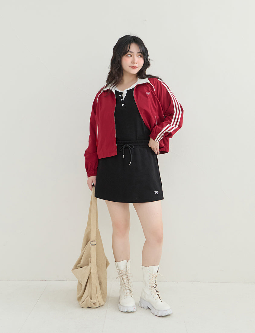 Waffle Knit Faux Two-Piece Plus Size Top