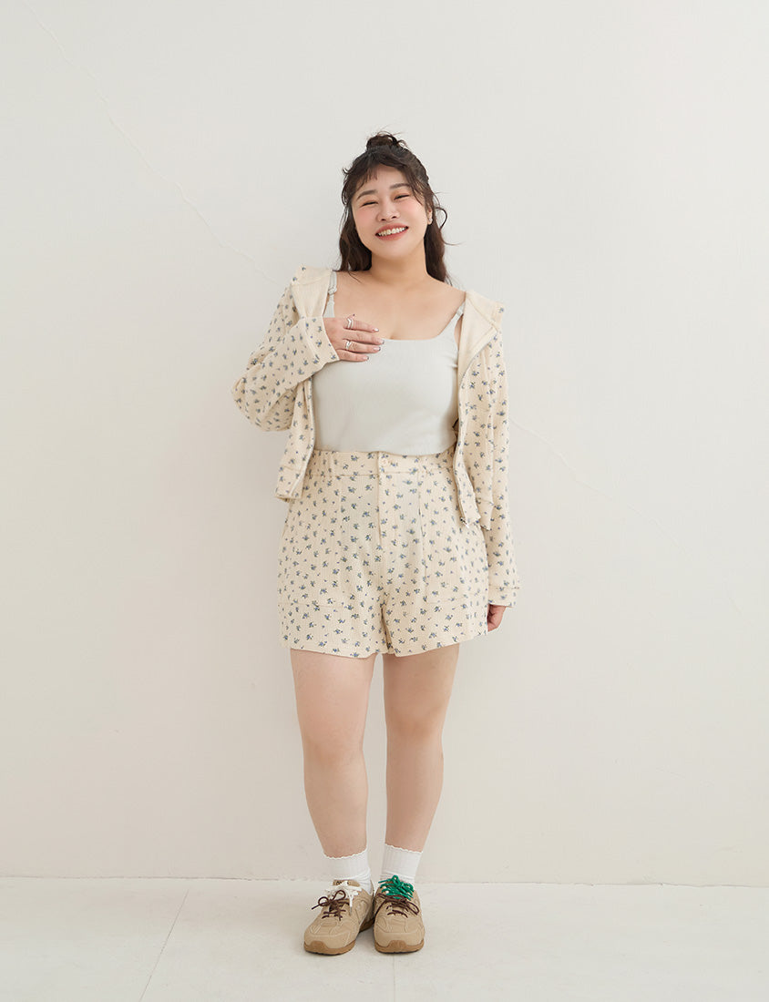 Sweet Floral Waffle Plus Size Shorts