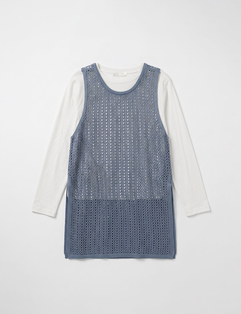 Japanese Style Layered Knit Cutout Plus Size Two-Piece Set