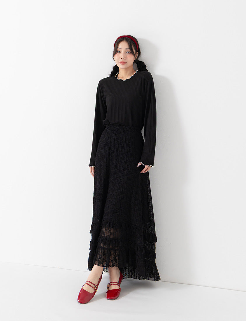 Romantic Floral Lace Tiered Plus Size Maxi Skirt