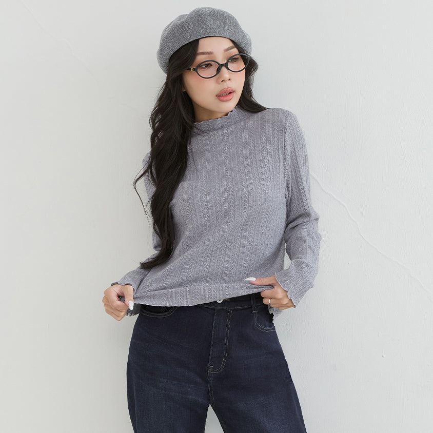 Soft Cable Knit Ribbed Rolled Edges Long Sleeve Plus Size Top