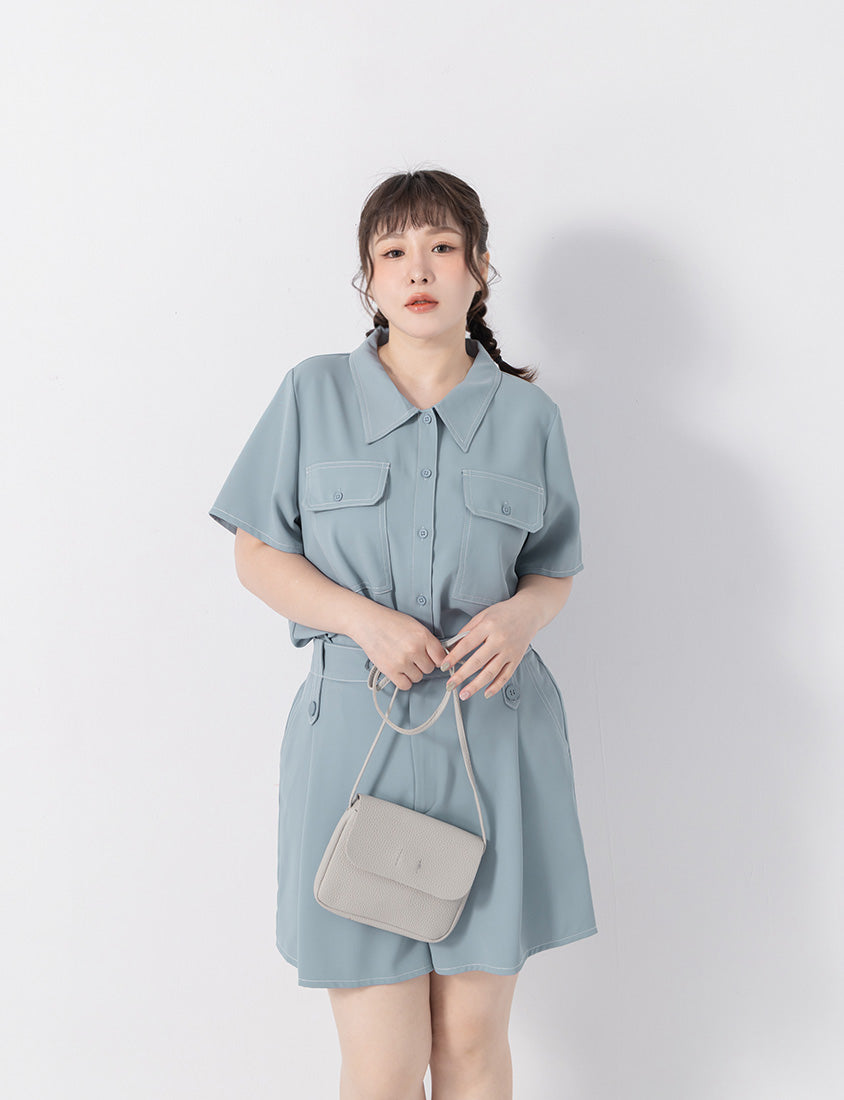 Contrast Stitch Lightweight Utility Chiffon Plus Size Shirt