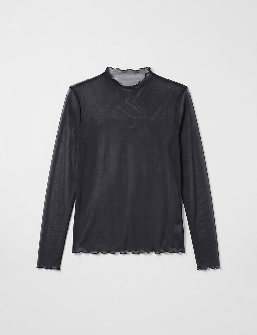 Versatile Ruffle Trim Sheer Long Sleeve Plus Size Top