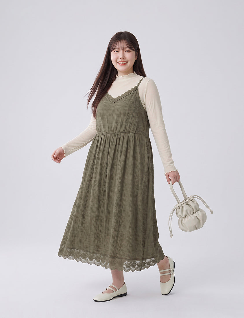 Sweet Lace Textured Plus Size Maxi Dress