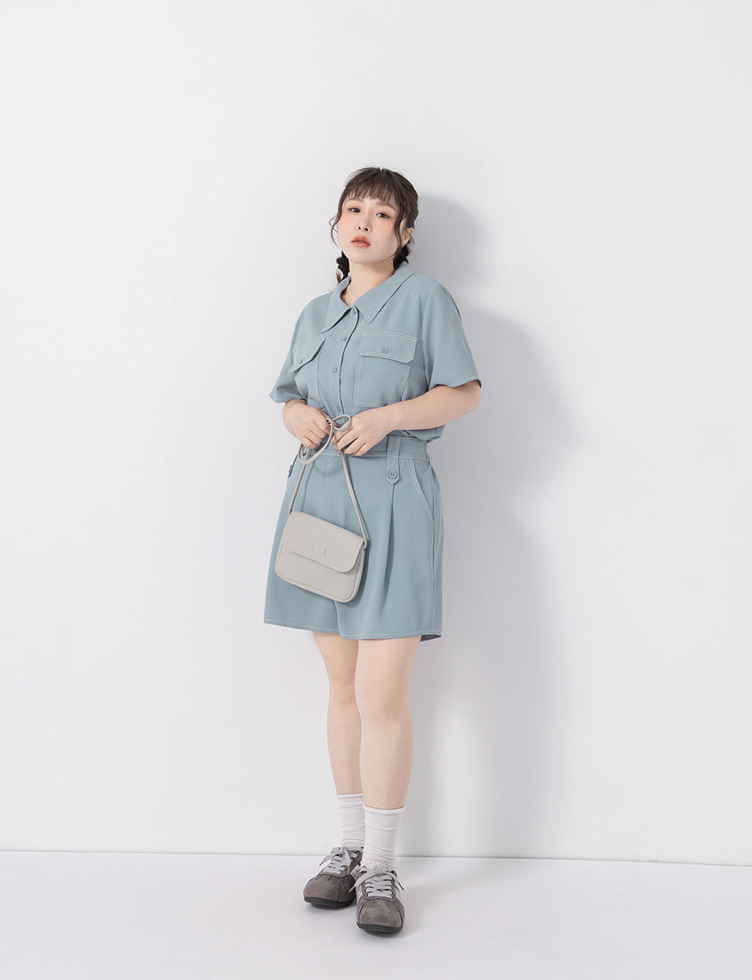 Contrast Stitch Lightweight Utility Chiffon Plus Size Shorts