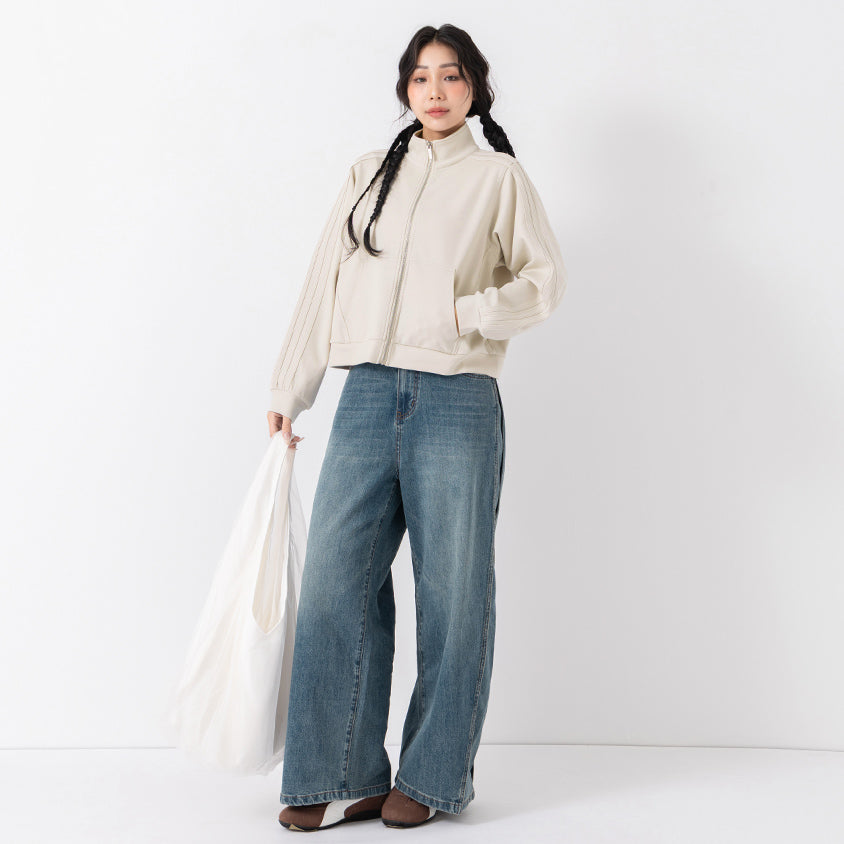 Webbing Contrast Cloud Cotton Cropped Plus Size Jacket
