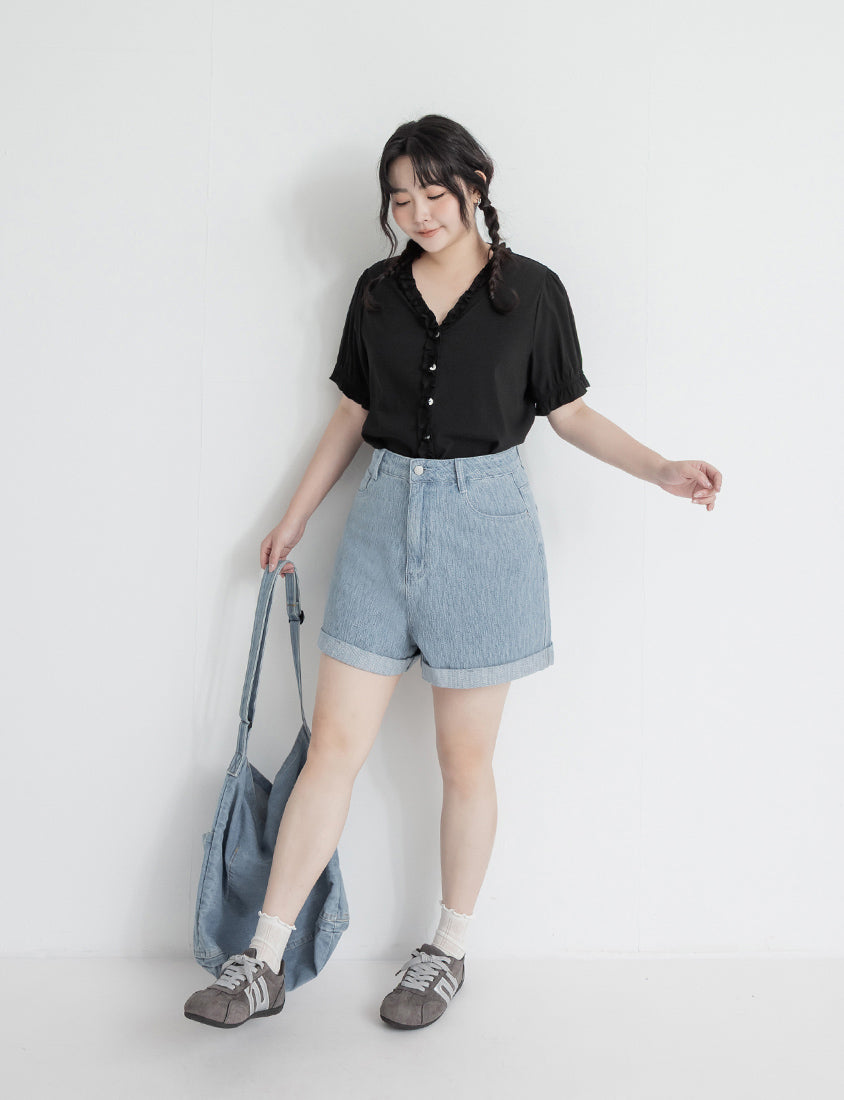Romantic Ruffle V-Neck Short Sleeve Plus Size Blouse