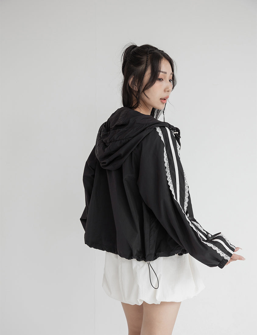 Lace Water-Repellent Hooded Plus Size Trench Coat