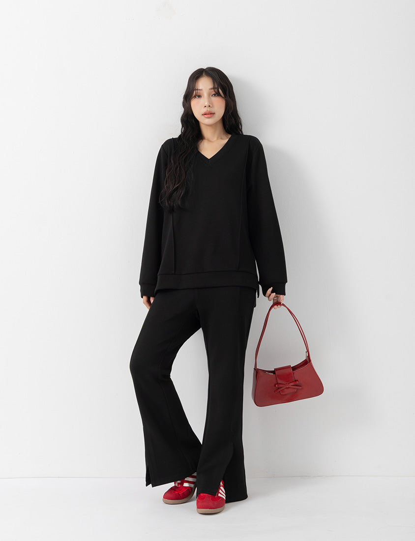 QQ Yogurt Touch Cotton Asymmetric Double-Button Plus Size Flare Pants