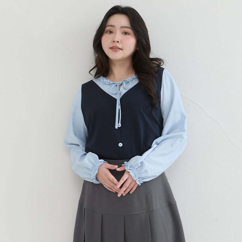 Romantic Ruffle Collar Faux Two Piece Plus Size Top