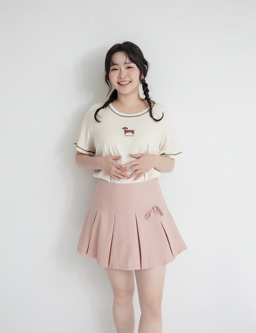 Sweet Bow Lace Pleated Plus Size Mini Skirt