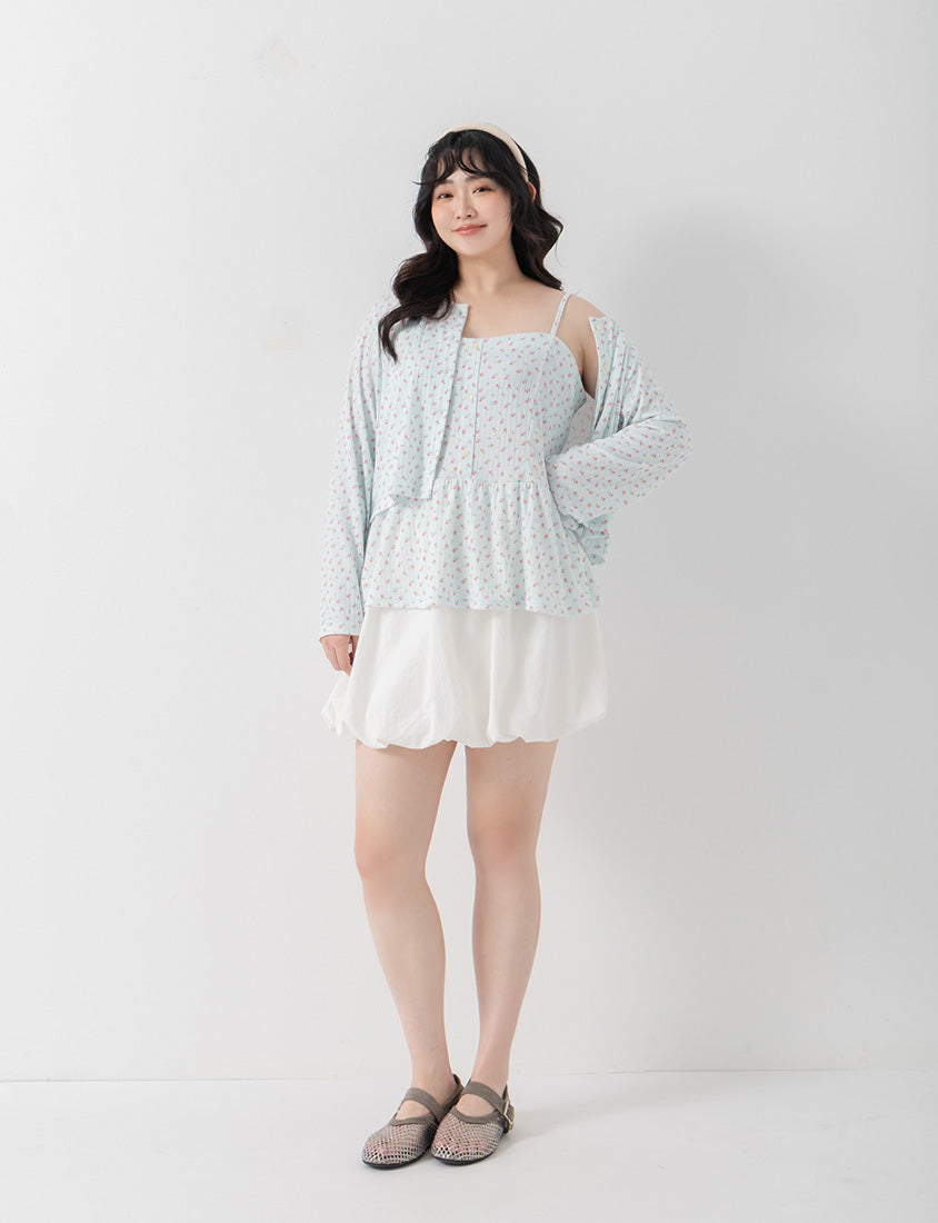 Cream Floral Layered Two-Piece Plus Size Set
