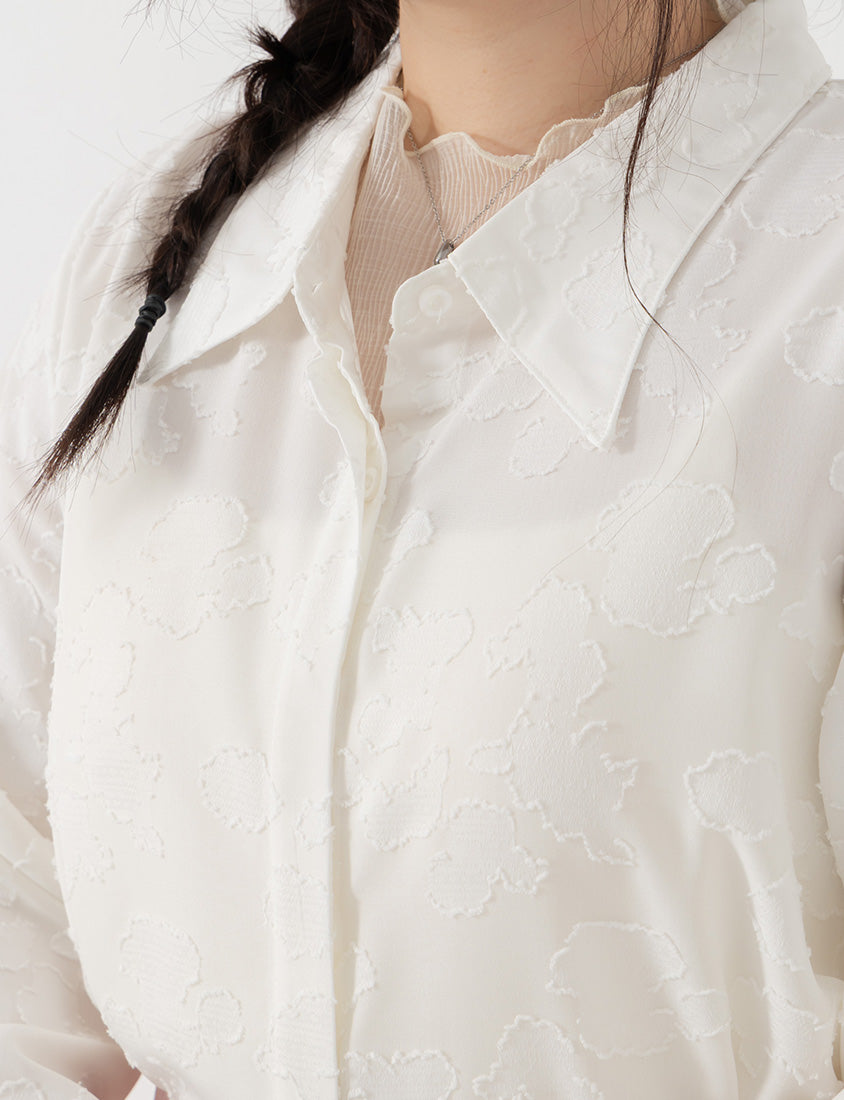 MISS. Japanese-Inspired Lace Sheer Jacquard Plus Size Shirt
