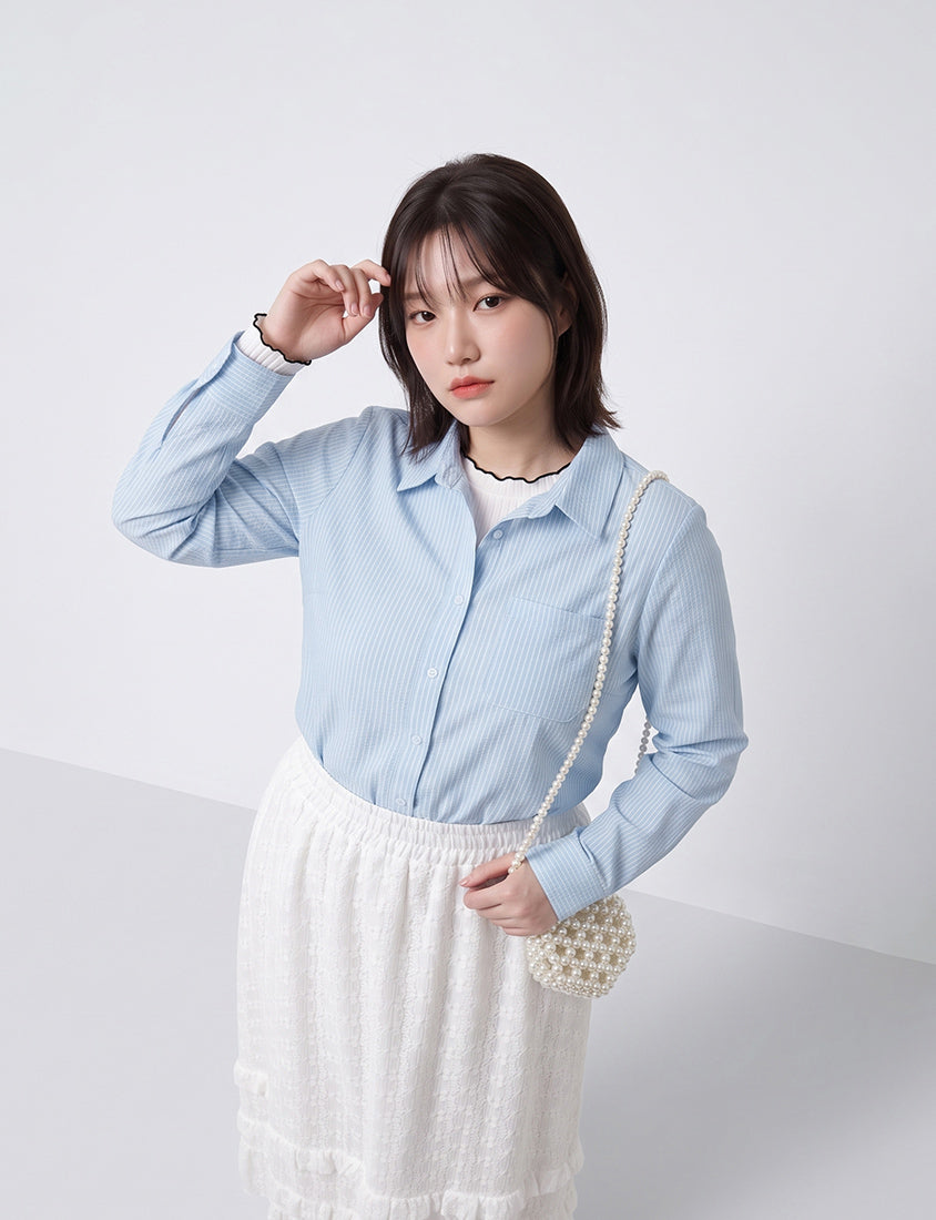 Textured Crinkle Stripe Plus Size Shirt