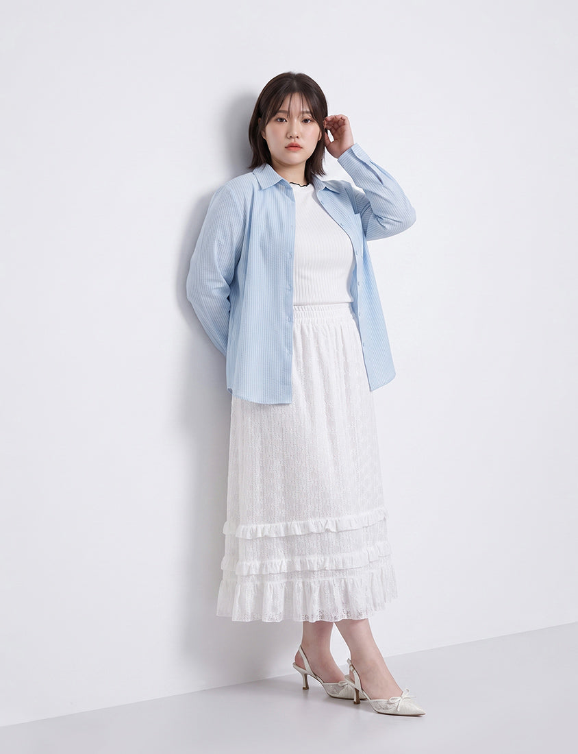 Textured Crinkle Stripe Plus Size Shirt