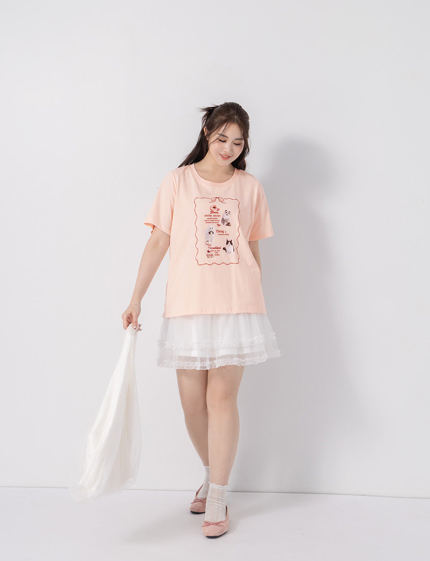 Cute Cat Print Oversized Plus Size Tee