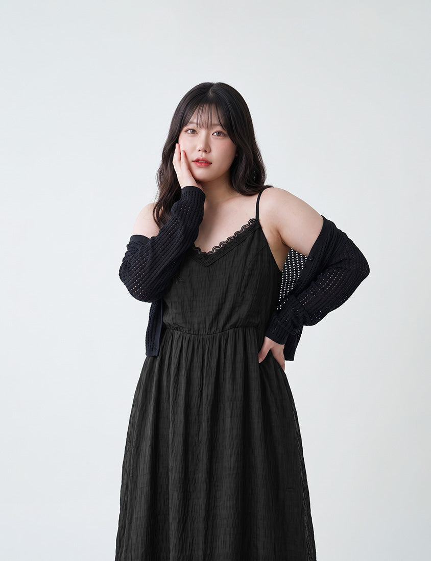 Sweet Lace Textured Plus Size Maxi Dress