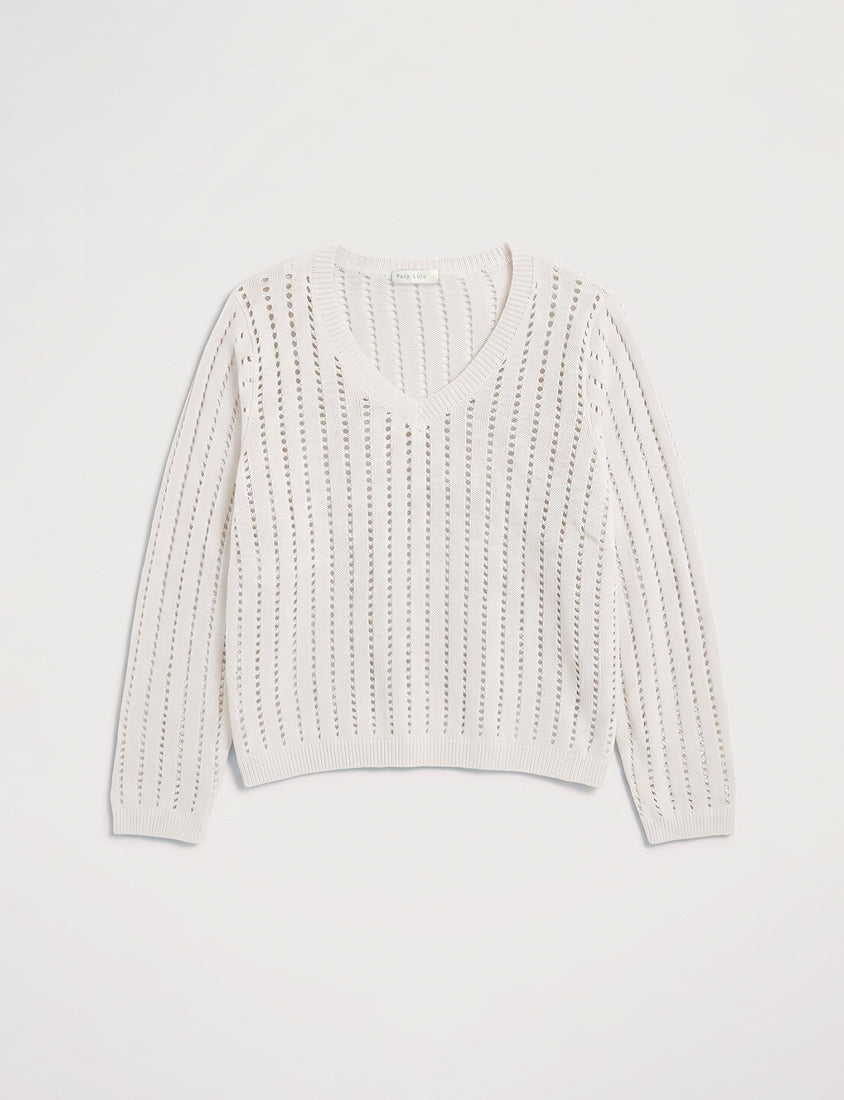 V-Neck Openwork Ribbed Knit Long Sleeve Plus Size Top