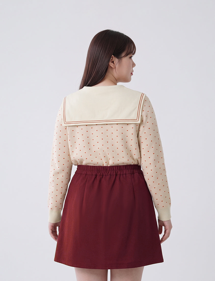 Sweet Heart Sailor Collar Long Sleeve Knit Plus SizeTop