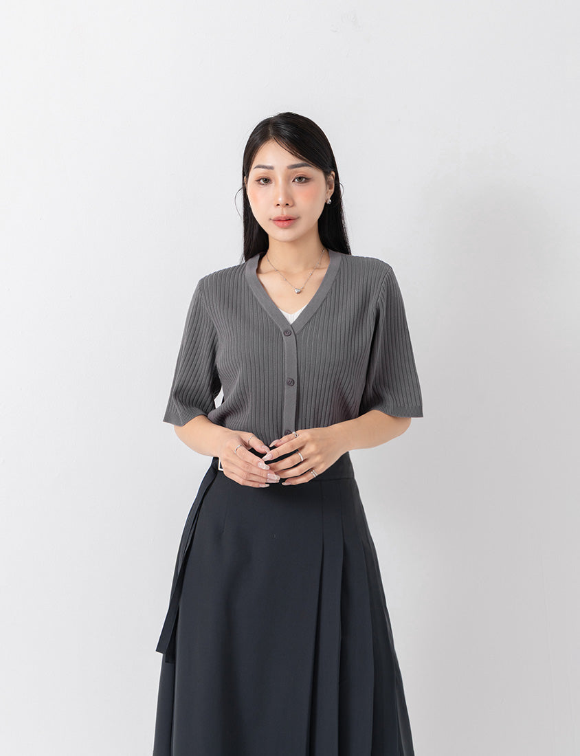 MISS. Minimal Faux Two-Piece Button-Front Knit Plus Size Top