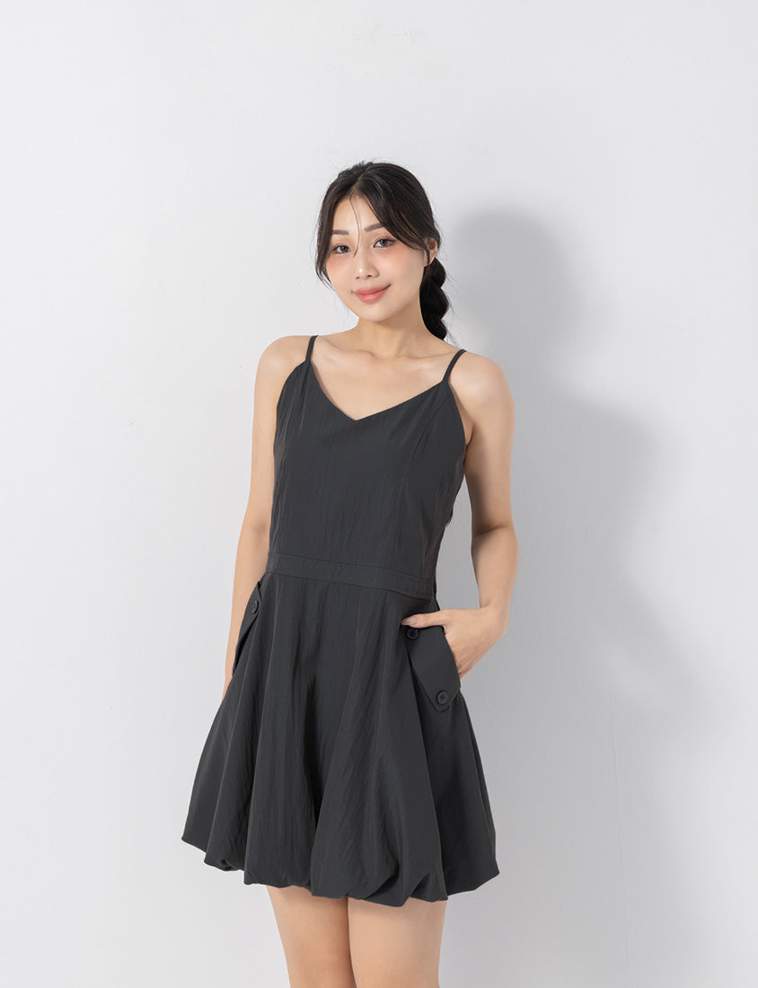 Cute Bubble Hem Adjustable Strap Plus Size Mini Dress