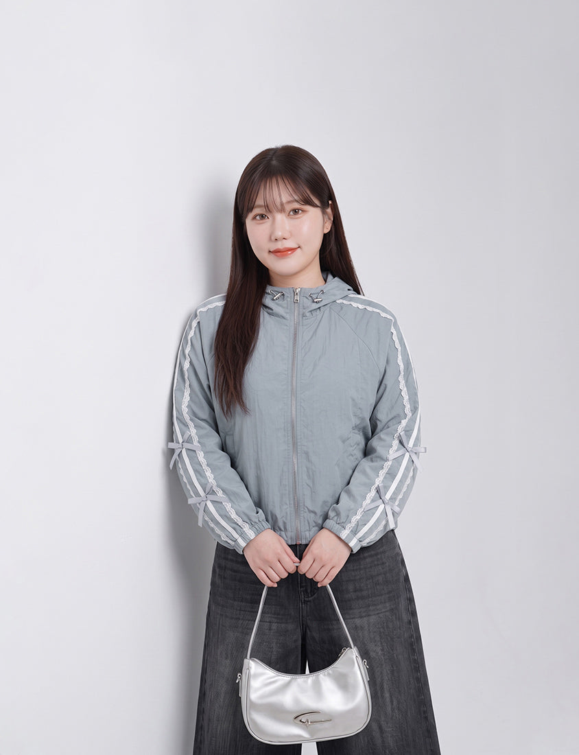 Lace Water-Repellent Hooded Plus Size Trench Coat