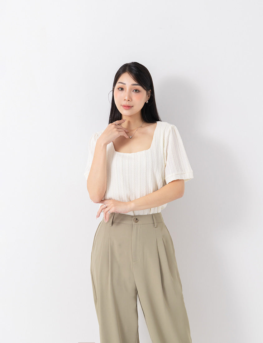 MISS. Slim Fit Square Neck Cable Knit Short Sleeve Plus Size Top