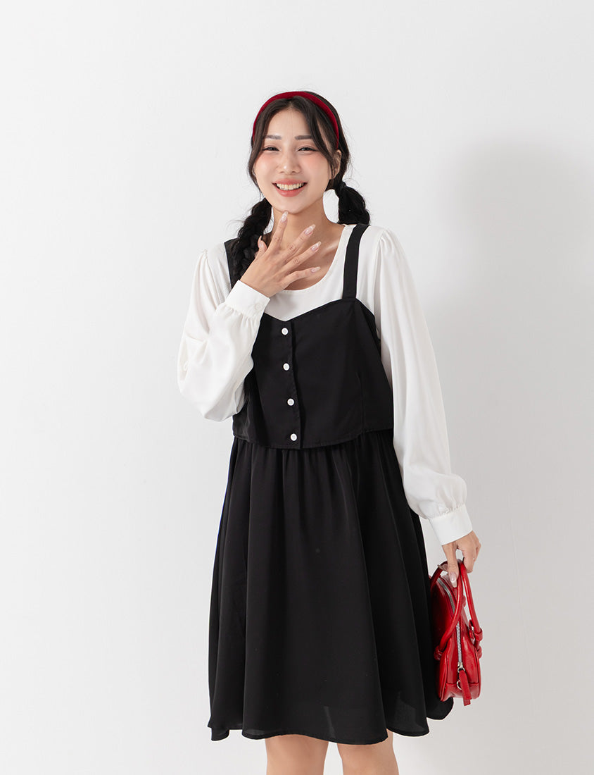 Sweet Slim Fit Faux Two-Piece Plus Size Mini Dress
