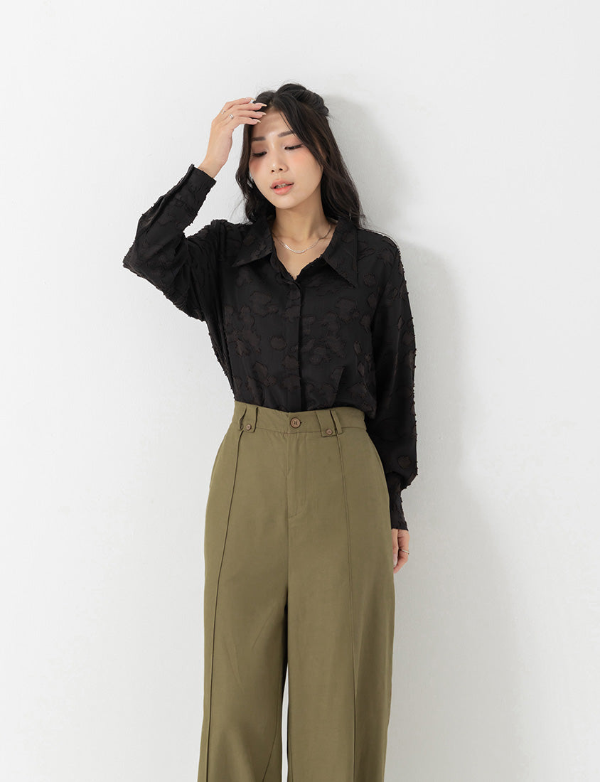 MISS. Lyocell Twill Topstitched Plus Size Trousers