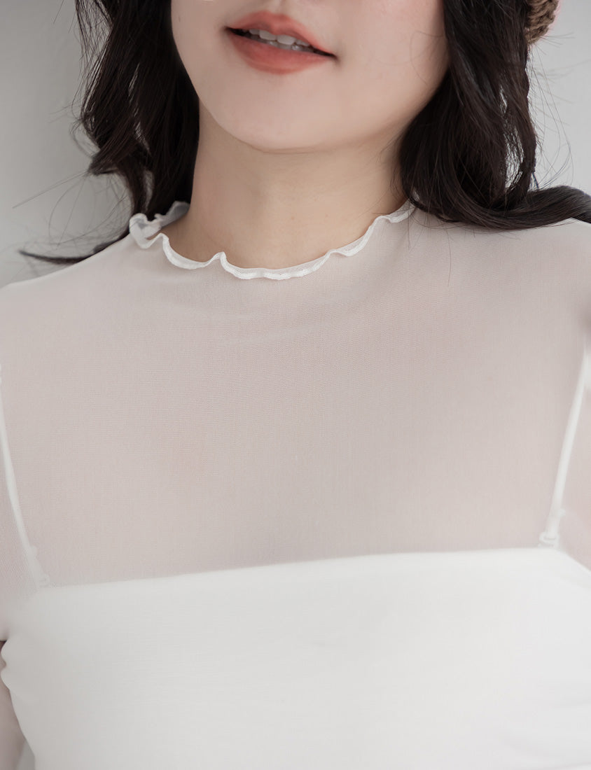 Versatile Ruffle Trim Sheer Long Sleeve Plus Size Top