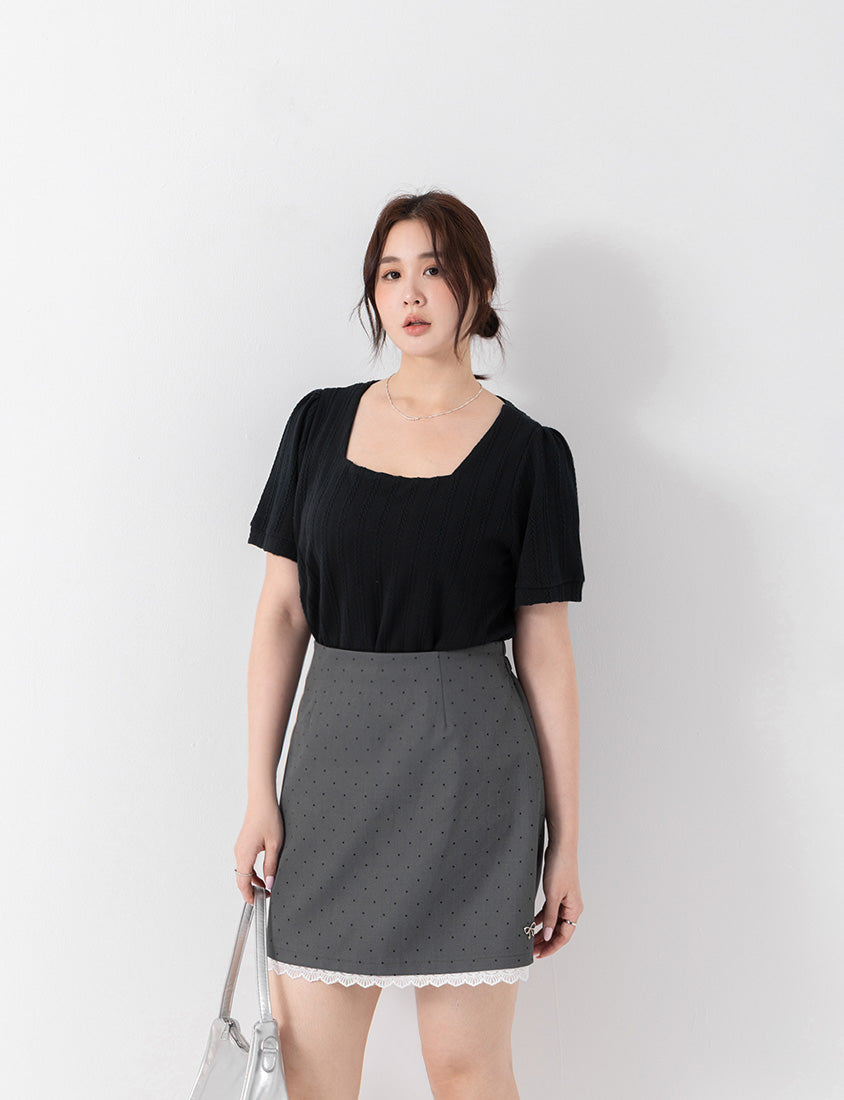 MISS. Slim Fit Square Neck Cable Knit Short Sleeve Plus Size Top