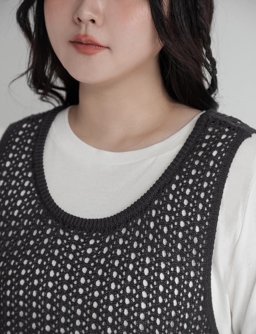 Japanese Style Layered Knit Cutout Plus Size Two-Piece Set